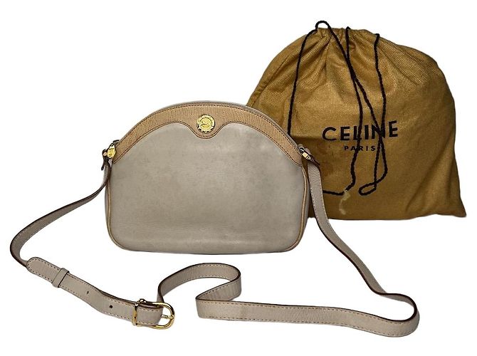 Céline Vintage Celine Snake Emblossed Triomphe Leather Shoulder Bag White