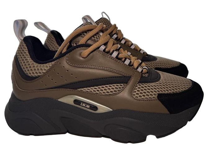 Dior B23 Sneakers aus Technischem Canvas und Khakifarbenem Kalbsleder Schwarz