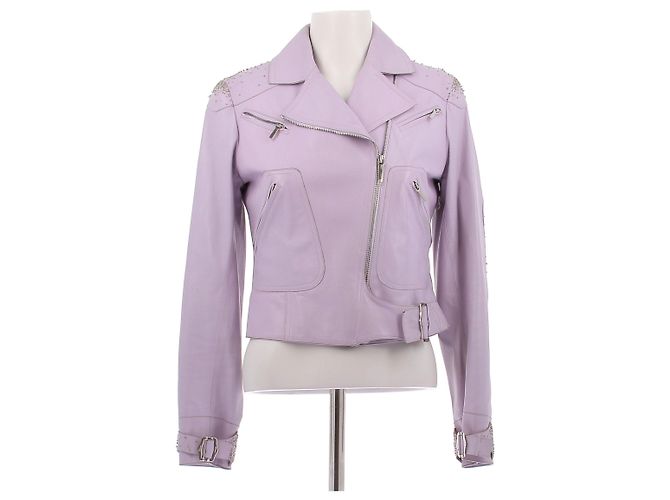 Dior Jaqueta curta de couro lilás com strass Roxo
