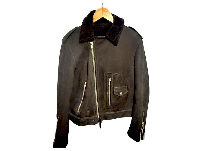 Giacca da motociclista in suede nero foderata in shearling Dior