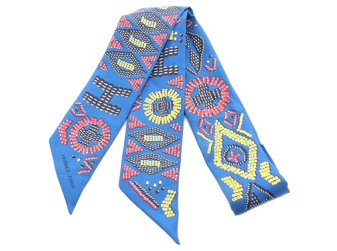 Lenço Twilly em Pérolas Hermès Kelly Azul Multicor