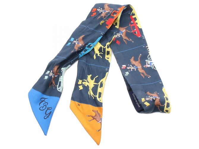 Sciarpa Hermès HERMES Twilly PARADE Multicolore Blu navy 