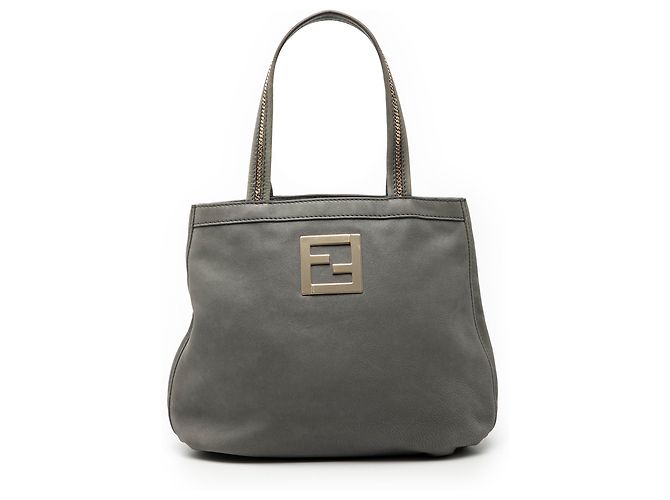 Fendi Graue Nubuk FF Ketten Tote Braun