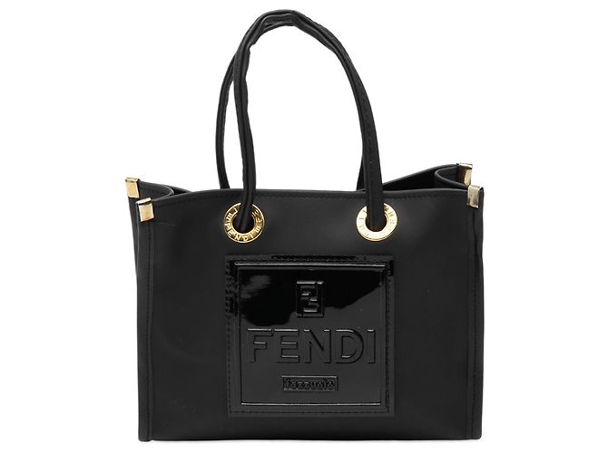 Fendi Black Mini Rubber FF Logo Shopper Tote