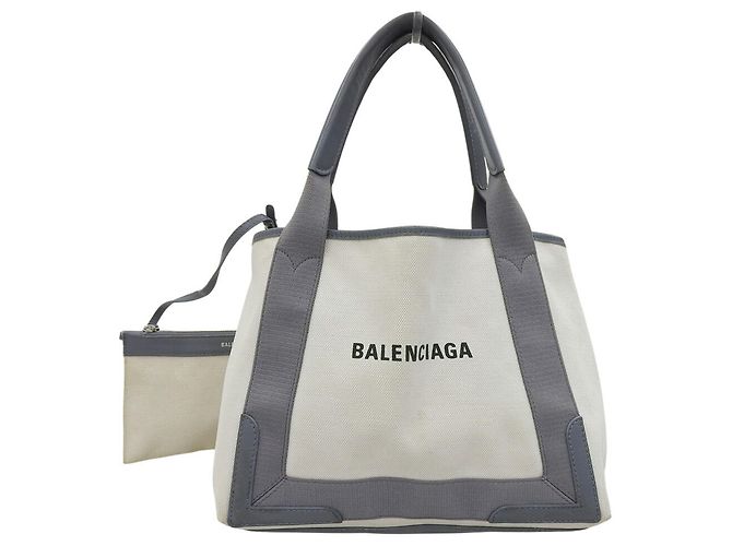 Sac Cabas S Navy de Balenciaga Marron Blanc