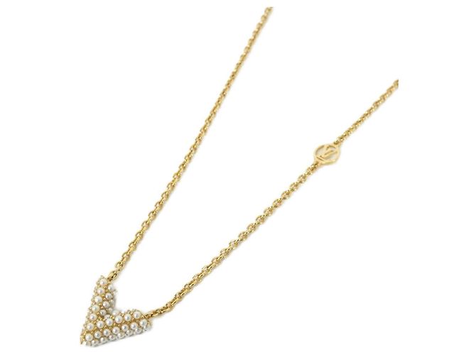 Colar Essencial V de Pérolas Louis Vuitton Branco Dourado