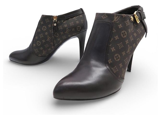 LOUIS VUITTON MONOGRAM MINI LIN ANKLE BOOTS 39.5 Brown