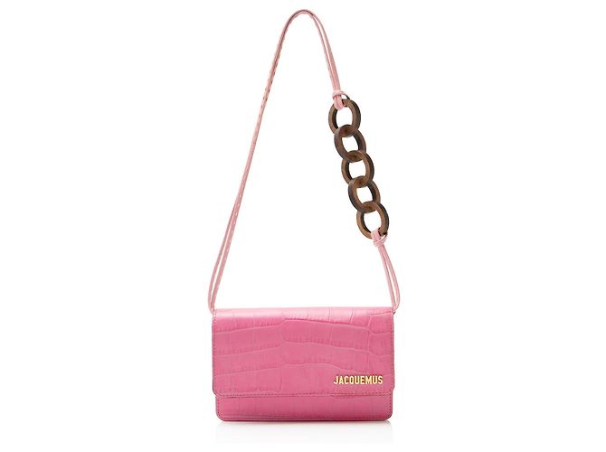Bolsa de ombro Le Riviera em couro com estampa de crocodilo da Jacquemus Rosa
