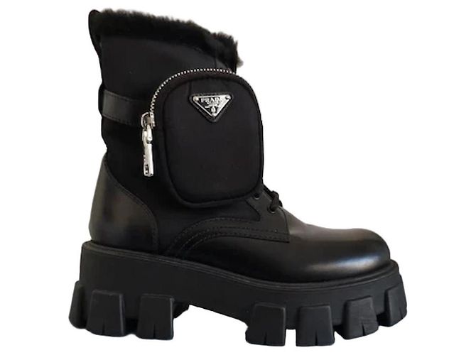 PRADA Monolith brushed leather with Pouch Black