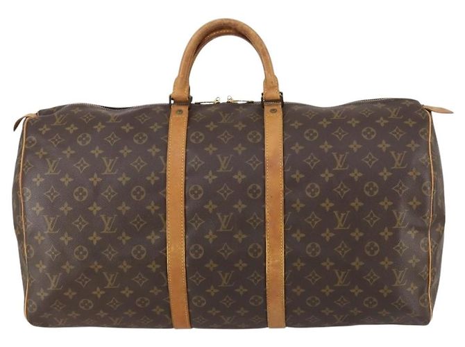 Bolso Keepall Louis Vuitton en lona Monogram 55 Castaño