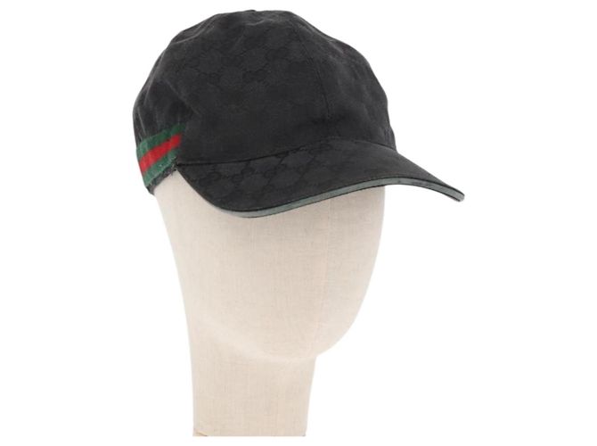 GUCCI GG Canvas Web Sherry Line Cap Black Red Green 200035 Auth 163480