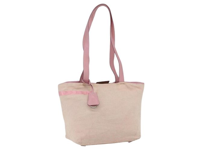 PRADA Tote Bag Canvas Pink Silver Auth bs33108 Silvery