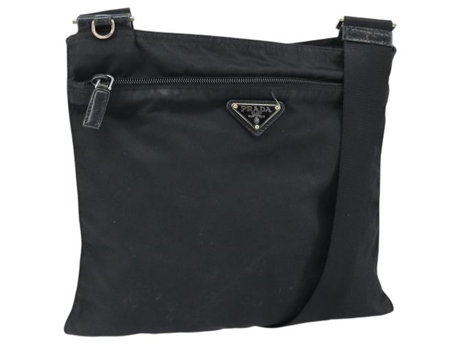 PRADA Shoulder Bag Nylon Black Silver Auth 169384 Silvery