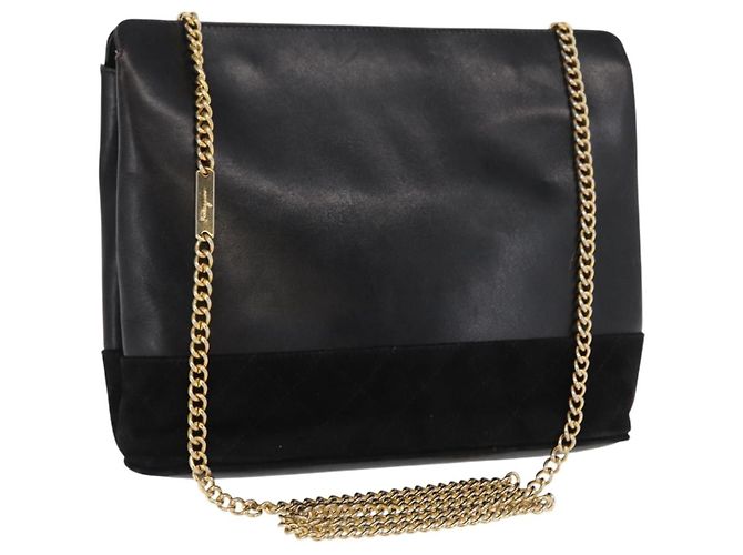 Borsa a spalla a catena Salvatore Ferragamo in pelle nera e oro Auth 149911 Nero D'oro