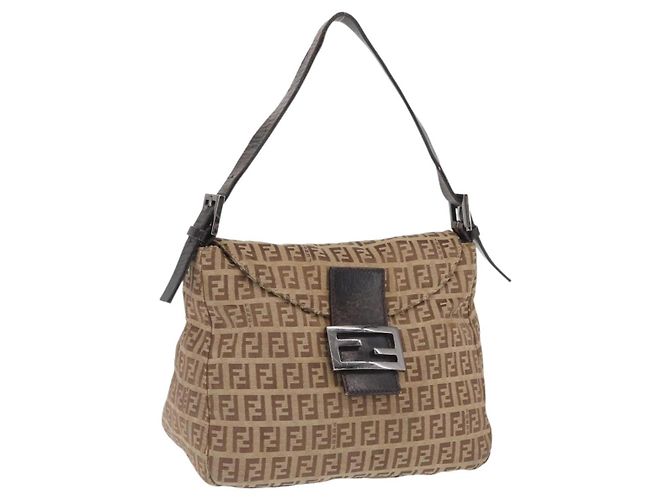 FENDI Zucchino Canvas Handtasche Beige Silber Authentisch ep13135