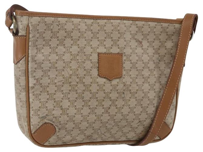 Céline Bolsa de Ombro em Lona Macadam CELINE PVC Bege Auth 170260