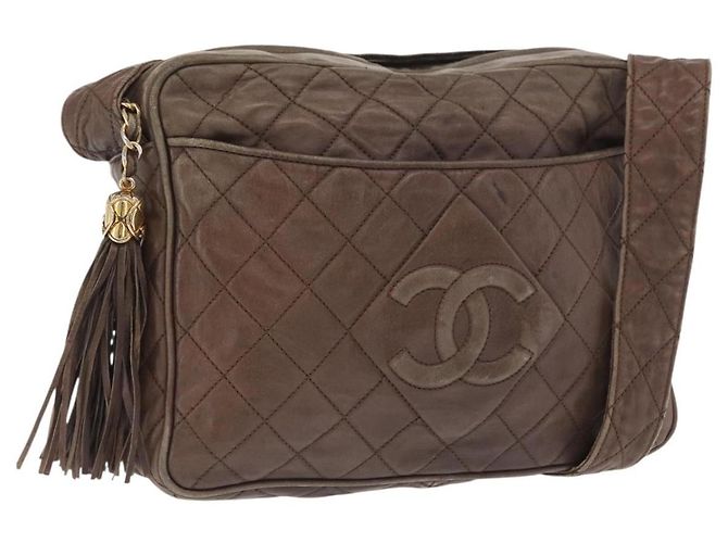 CHANEL Matelassé COCO Marca Borsa a Spalla Pelle Marrone Oro CC Auth hk3336 D'oro