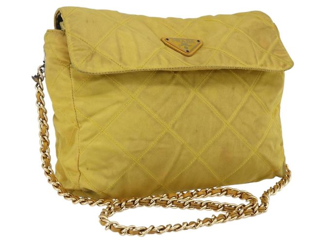 PRADA Borsa a Spalla con Catena Nylon Giallo Oro Auth bs33172 D'oro