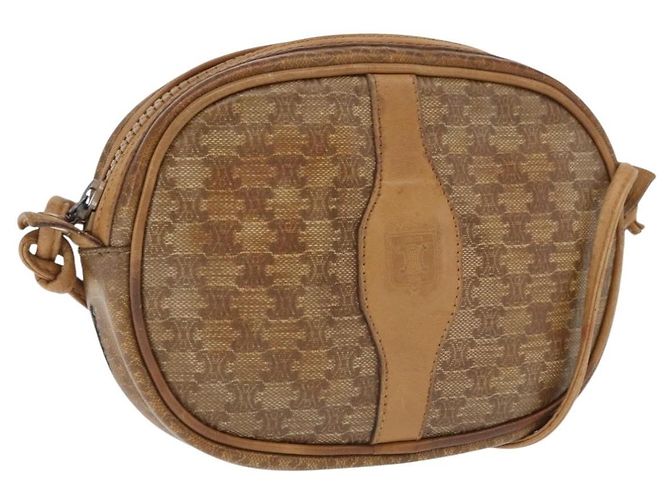 Céline Bolsa de Ombro em Lona Macadam CELINE PVC Bege Auth bs33070
