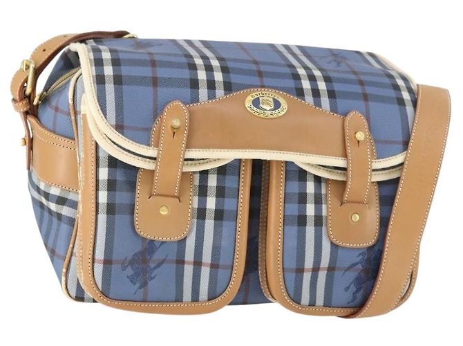 Borsa a Spalla Burberrys Nova Check PVC Blu Oro Auth BA9593 D'oro