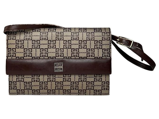 Bolsa multiuso em couro monograma vintage Givenchy cinza marrom