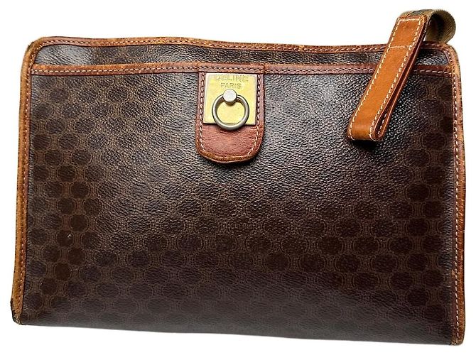 Céline Vintage Celine Paris Triomphe Monogramm Leder Clutch Braun