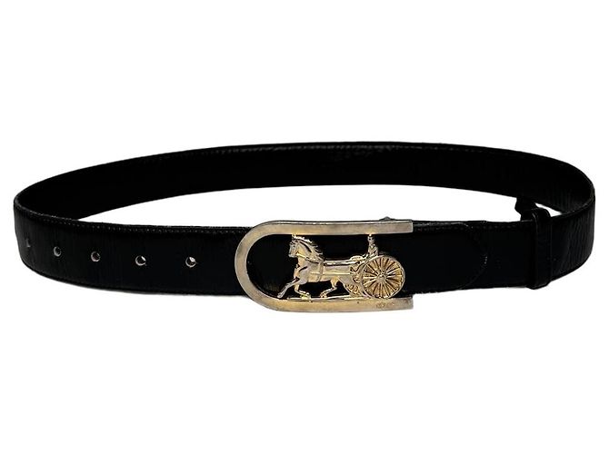 Céline Schwarzer Leder-Gürtel mit Vintage Celine Paris Wagenlogo