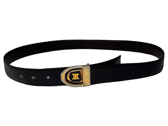 Céline Vintage Celine Paris Triomphe Leather Belt Black Brown