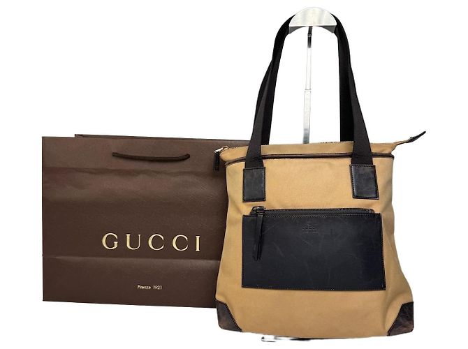 Vintage Gucci Canvas/Leder Handtasche in Kamelbraun