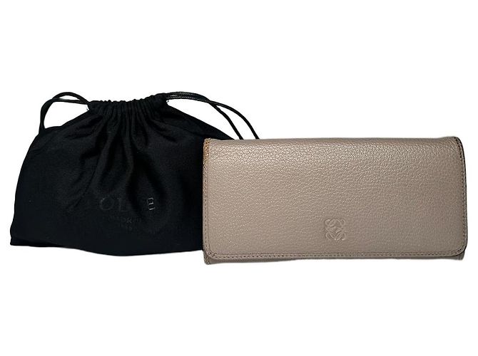 Vintage Loewe Leather Long Wallet Beige Grey