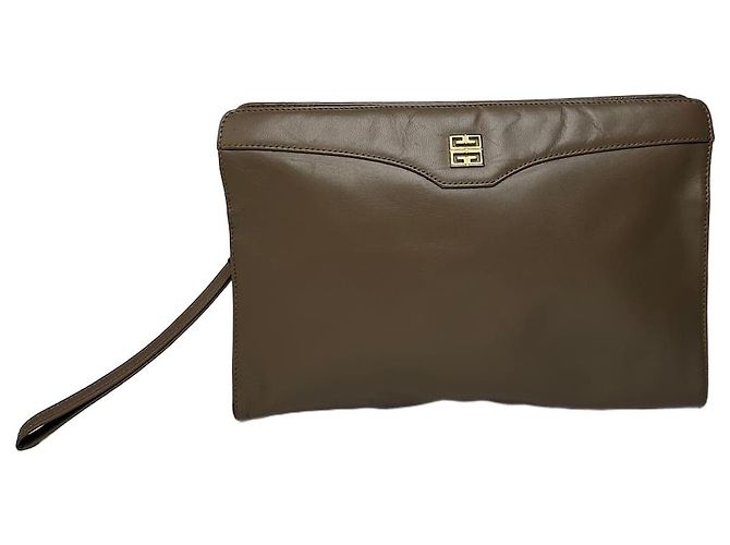 Vintage Givenchy Logo Leather Clutch Grey