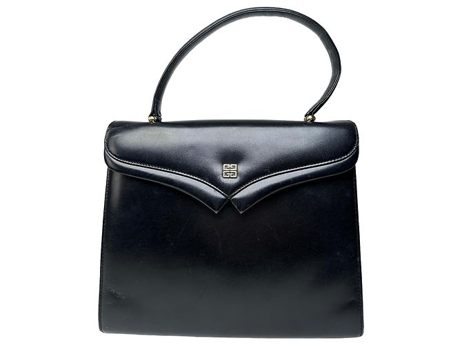 Vintage Givenchy Leather Logo Handbag Black