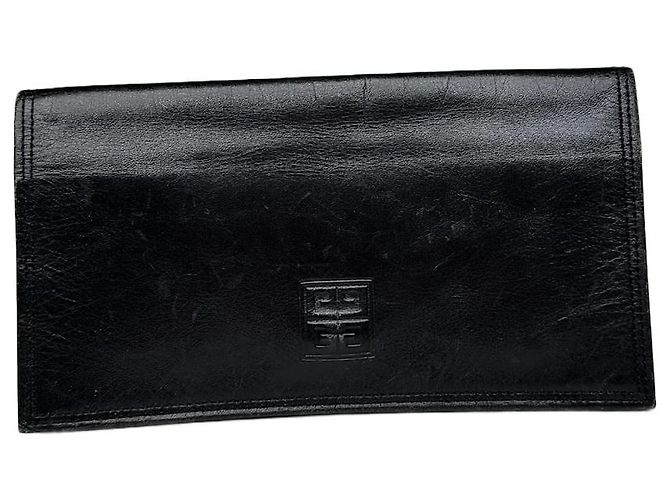 Vintage Givenchy Logo Leather Card Holder / Clutch Black