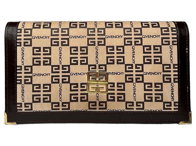 Clutch in pelle monogramma vintage Givenchy marrone beige