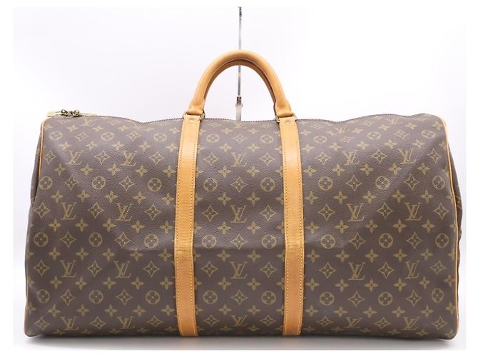 Bolsa de viagem Keepall 60 em lona Monogram com couro Vachetta da Louis Vuitton Monograma