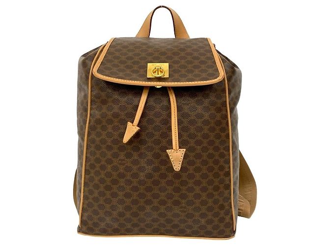 Céline Celine Macadam Blason Ring Leather Backpack Brown