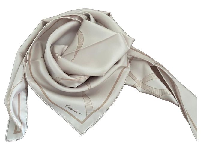 Bufanda de seda Cartier Beige con motivo de cintas