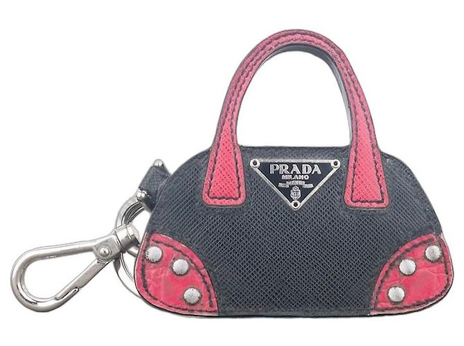 Chaveiro de couro Saffiano da Prada Preto