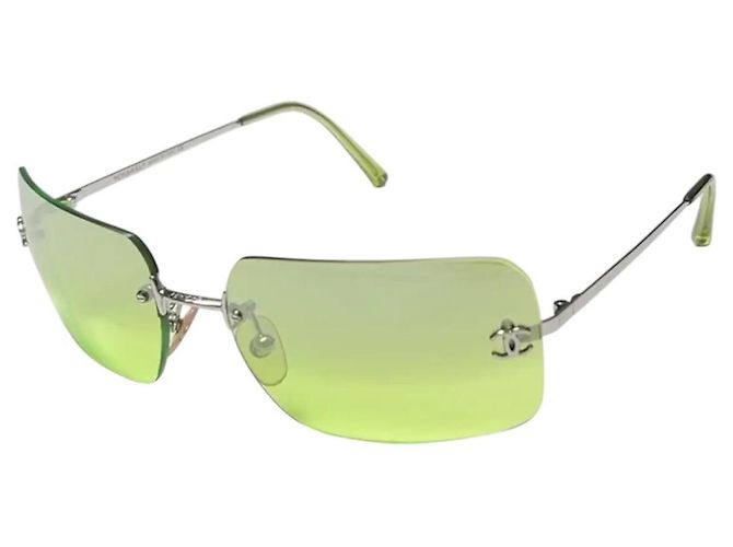 Óculos de sol Chanel CC Logo prateados com tonalidade verde 4017 Prata