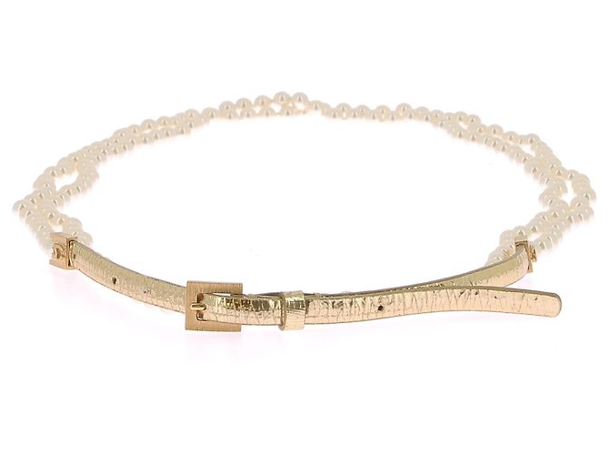 Cinturón Chanel dorado con perlas blancas