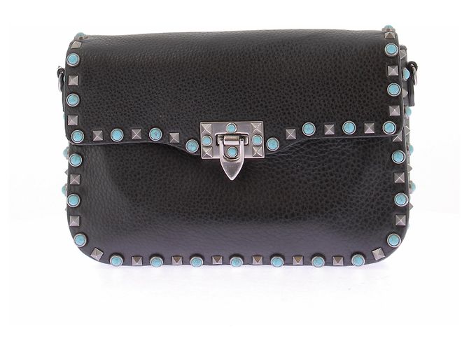 Valentino Garavani Bolsa "Guitar Rockstud" preta em couro Preto