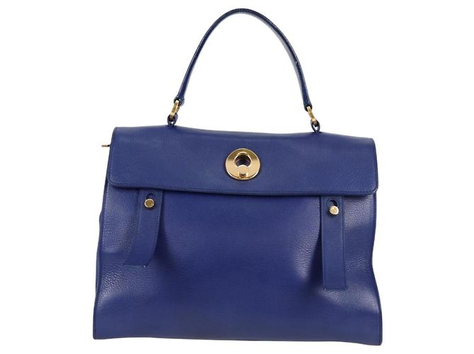 Bolsa Muse Two em couro com lona média da Saint Laurent Azul