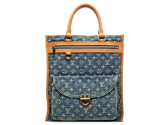 Sac cabas plat en denim Monogram Louis Vuitton Bleu