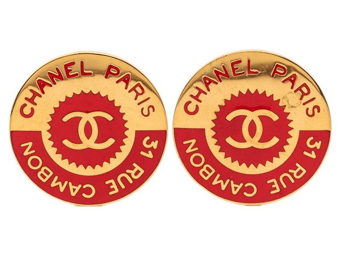 Pendientes de clip Chanel Coco Mark 31 Rue Cambon París Roja Dorado