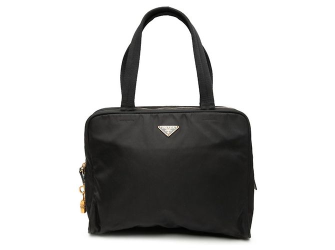 Bolsa tote com placa de logo triangular Prada Preto 