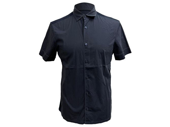 Ermenegildo Zegna Camicia a maniche corte a pannelli Z Zegna in cotone blu navy