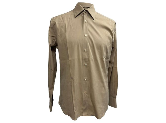 Prada Button-Down Hemd mit langen Ärmeln aus beigem Baumwollstoff