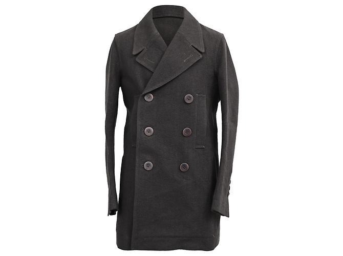 Rick Owens Double-Breasted Peacoat in Dark Grey Wool