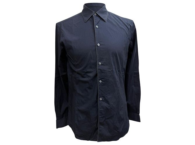 Ermenegildo Zegna Camicia a maniche lunghe con bottoni Z Zegna in cotone blu navy
