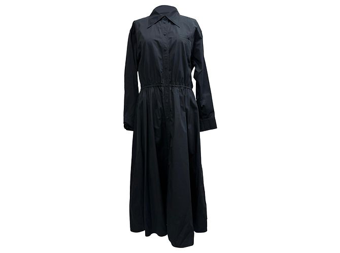 Tory Burch Elenor Langarm-Midi-Hemd Kleid aus schwarzer Baumwolle